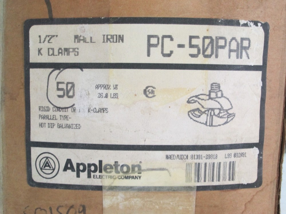 6PACK Appleton PC-50PAR Parallel Type K-Clamp 1/2" Malleable Iron Rigid or IMC