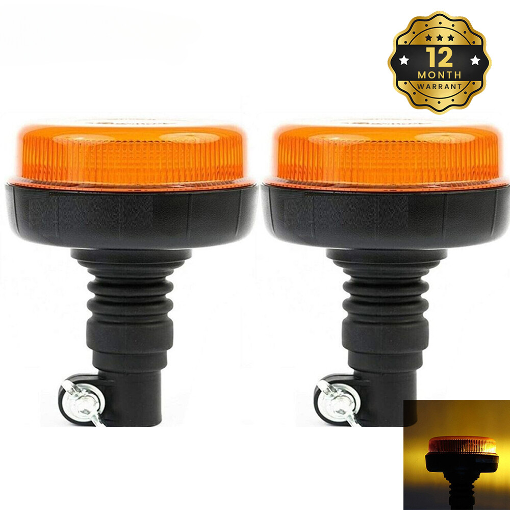 2x LED Rotating Flexible DIN Pole Mount 4 Flashing Modes Warning Light Beacon E9