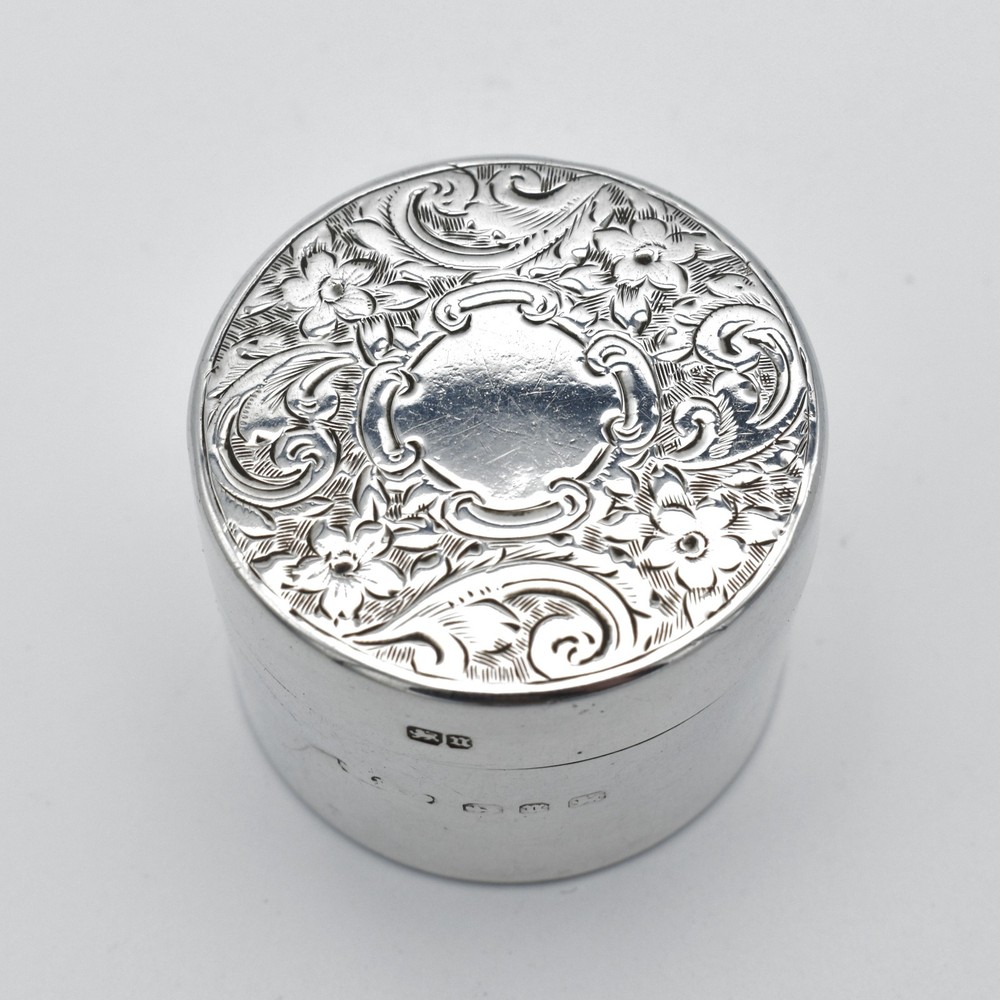 Antique Victorian Solid Silver Pill Pot Rouge Powder Pot Snuff Box 1894