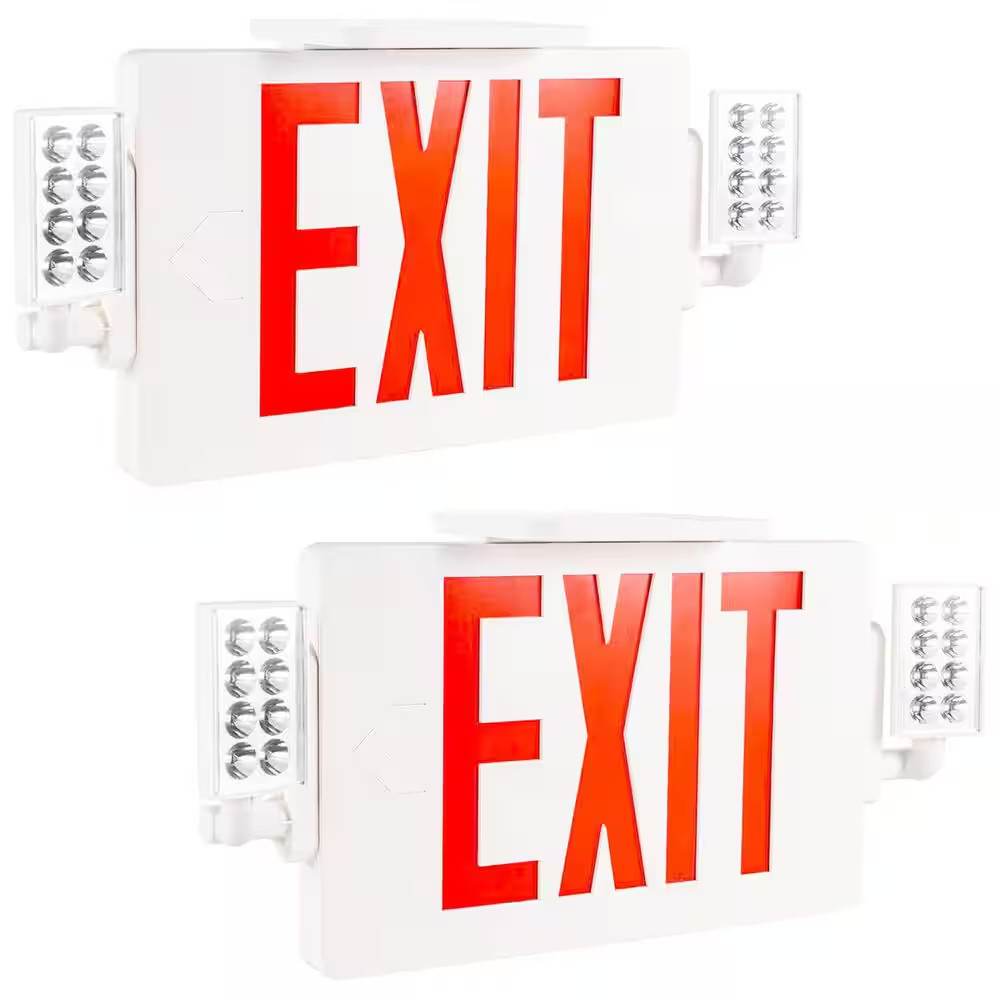 2-Pack LED Combo Exit Sign with Emergency Light 2 Adjustable Heads Double Face R