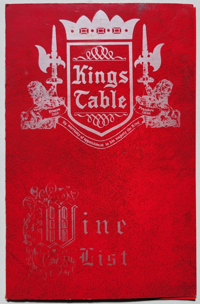 King's Table Wine List Menu Vintage Original