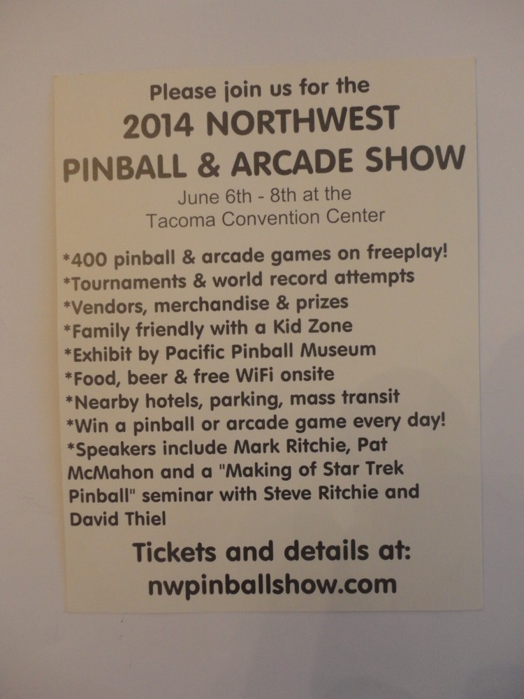 Northwest Pinball & Arcade Show Post Card Flyer 2014