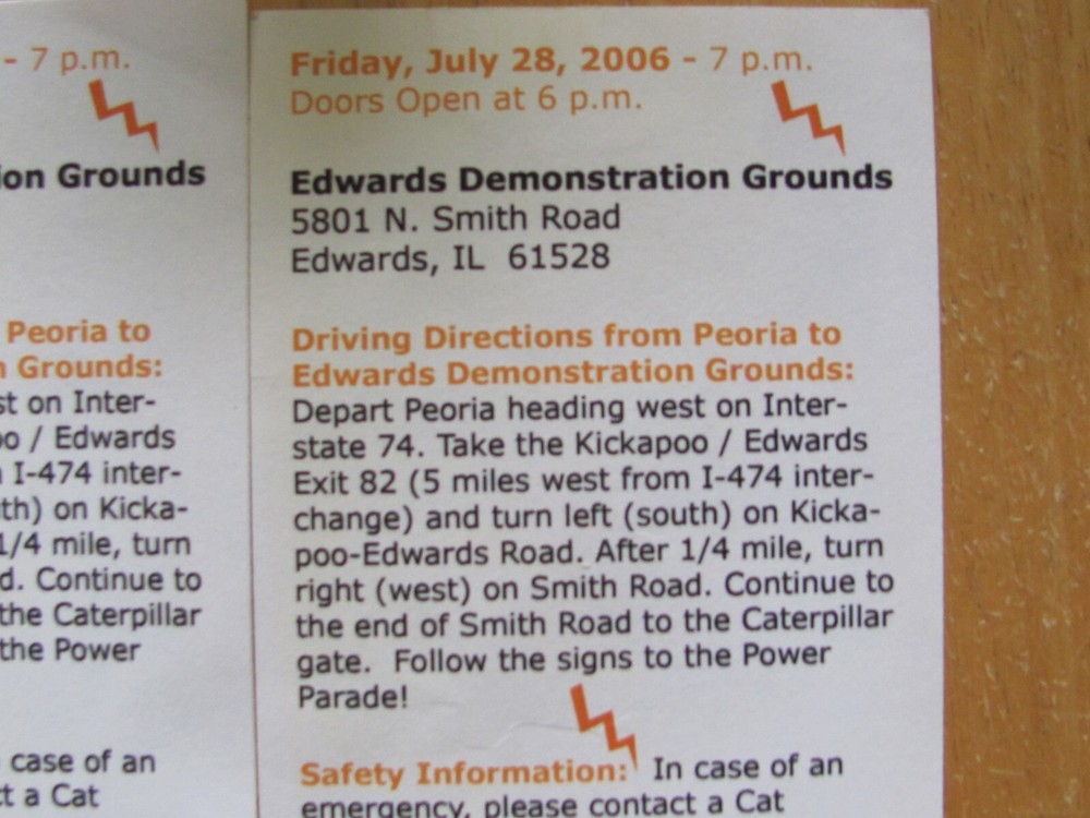 2006 2 TICKETS CATERPILLAR POWER PARADE MACHINE DEMONSTRATION GROUNDS