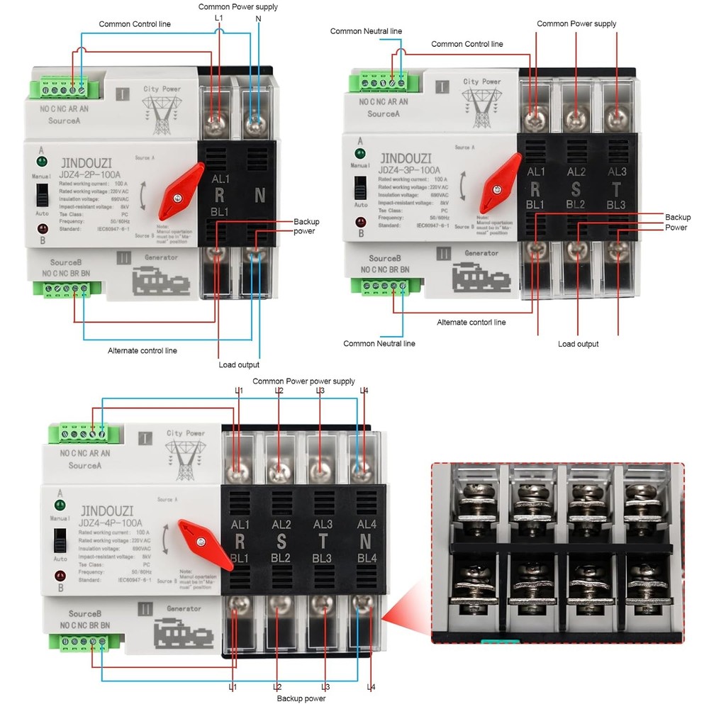 100A Automatic Transfer Switch,220V Generator Transfer Switch,Millisecond Level