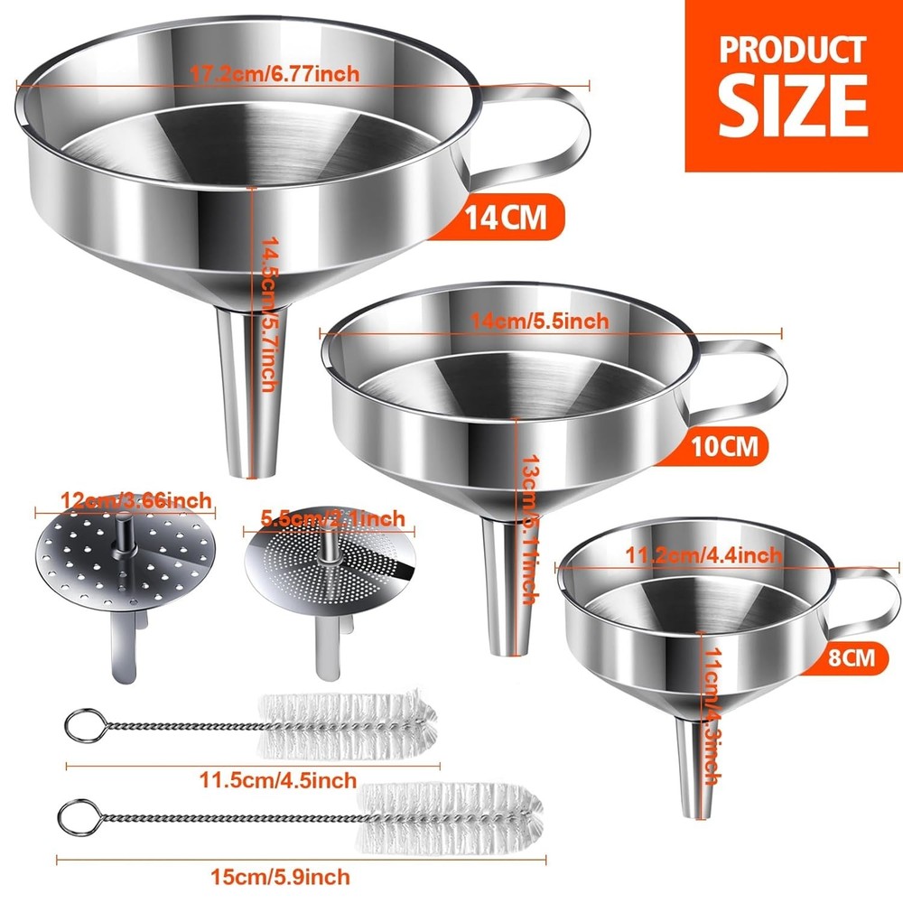 Professional Quality Stainless Steel Funnel Trio – Essential Kitchen Tools