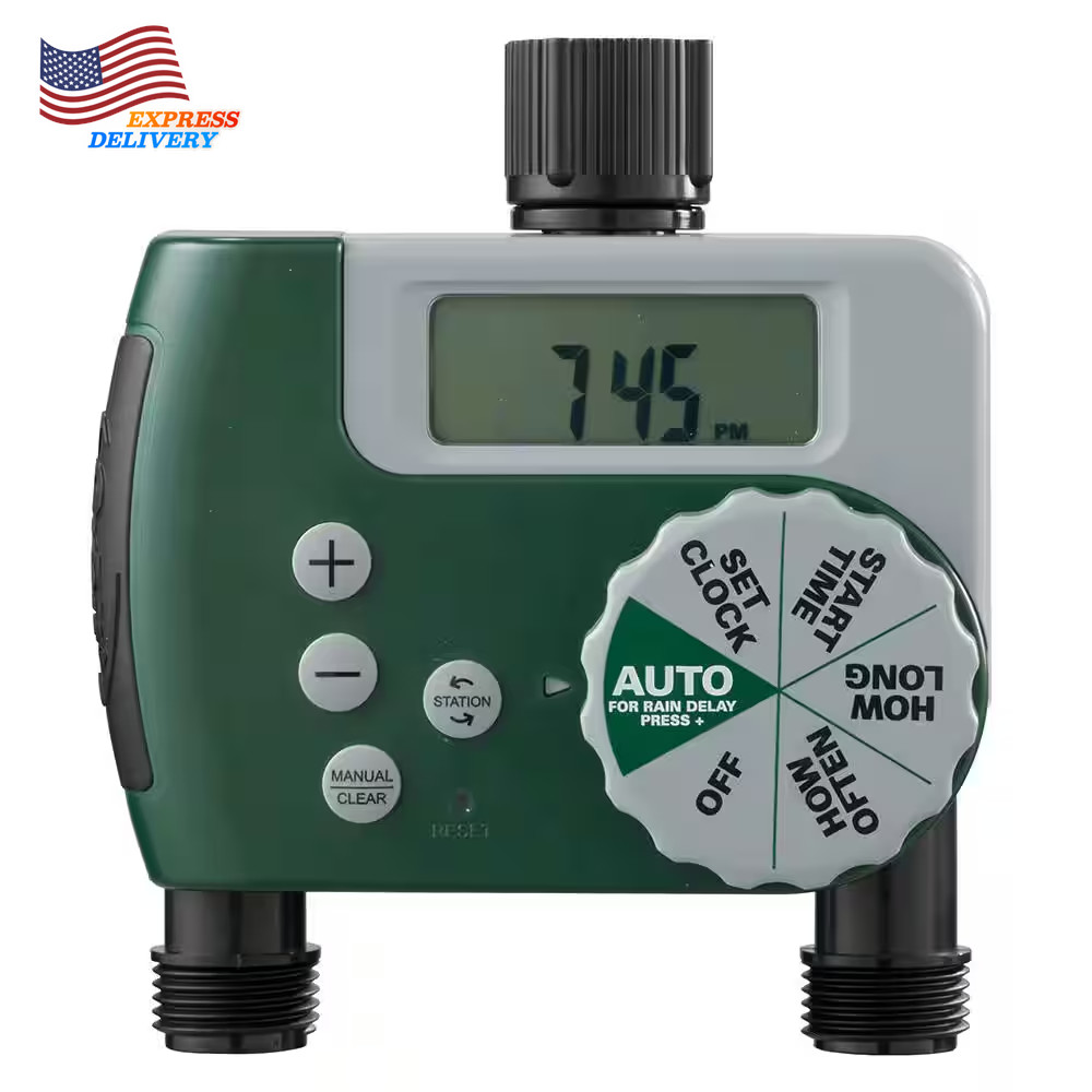 2 Zone Ground Sprinkler System Hose Faucet Timer Easy Adjust Area Coverage