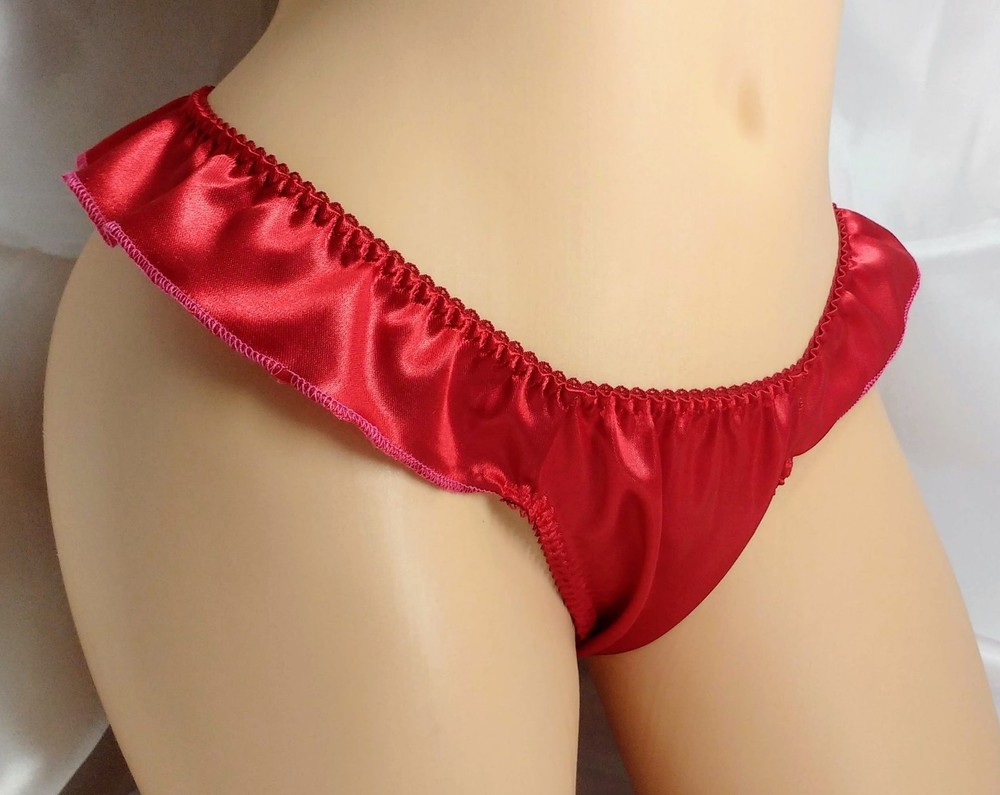 Red Satin Flutter thong panties VTG style