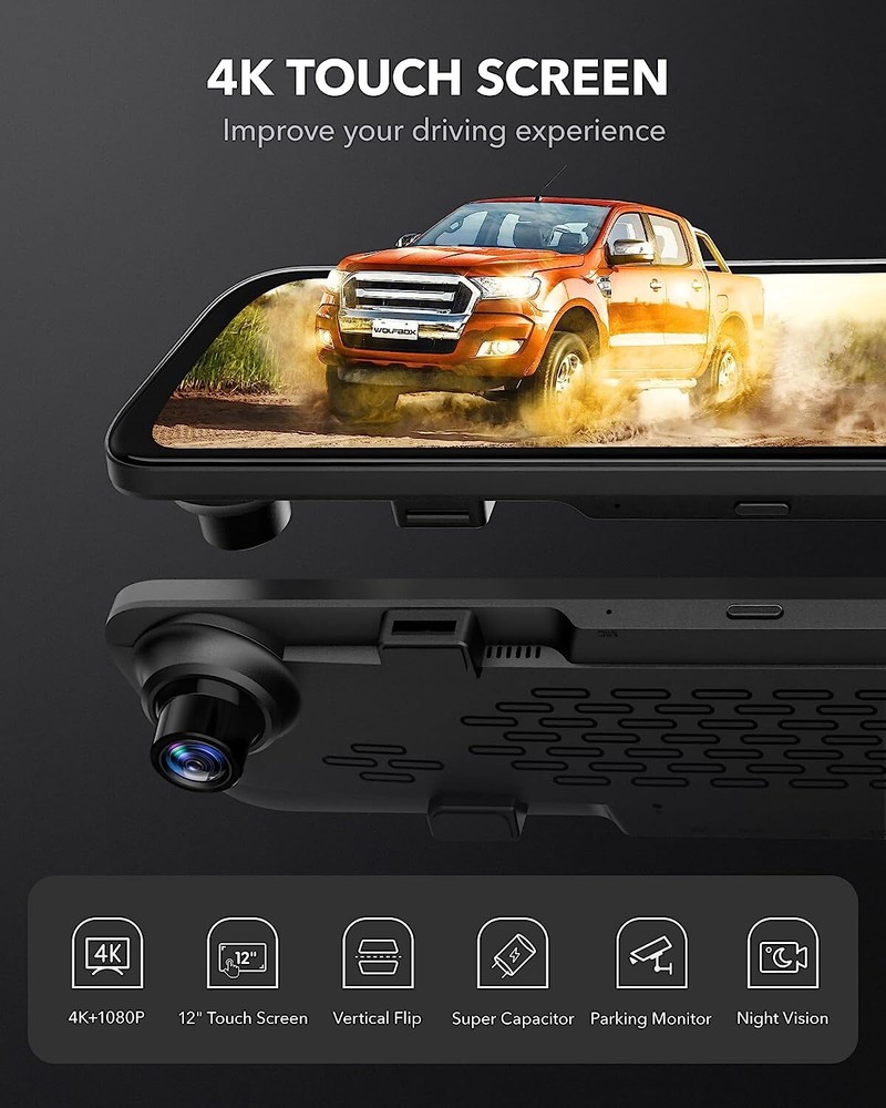 G840S 12" 4K Dash Camera Front and Rear Dash Cam with WDR Camera, Night Vision
