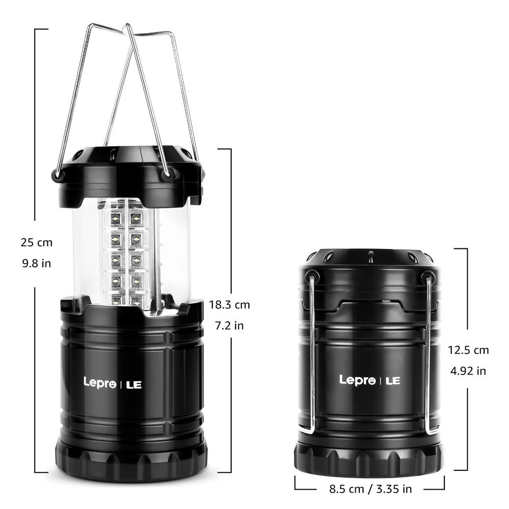 Lepro LED Lanterns Battery Powered, Camping Essentials, Collapsible, Black