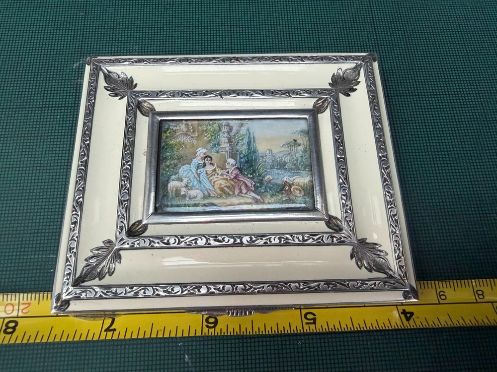 Antique Miniature Painted Enamelled Silver Box Vintage - Austrian