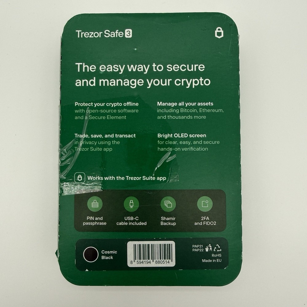 Trezor Safe 3 - Passphrase & Secure Element Protected Crypto Hardware Wallet