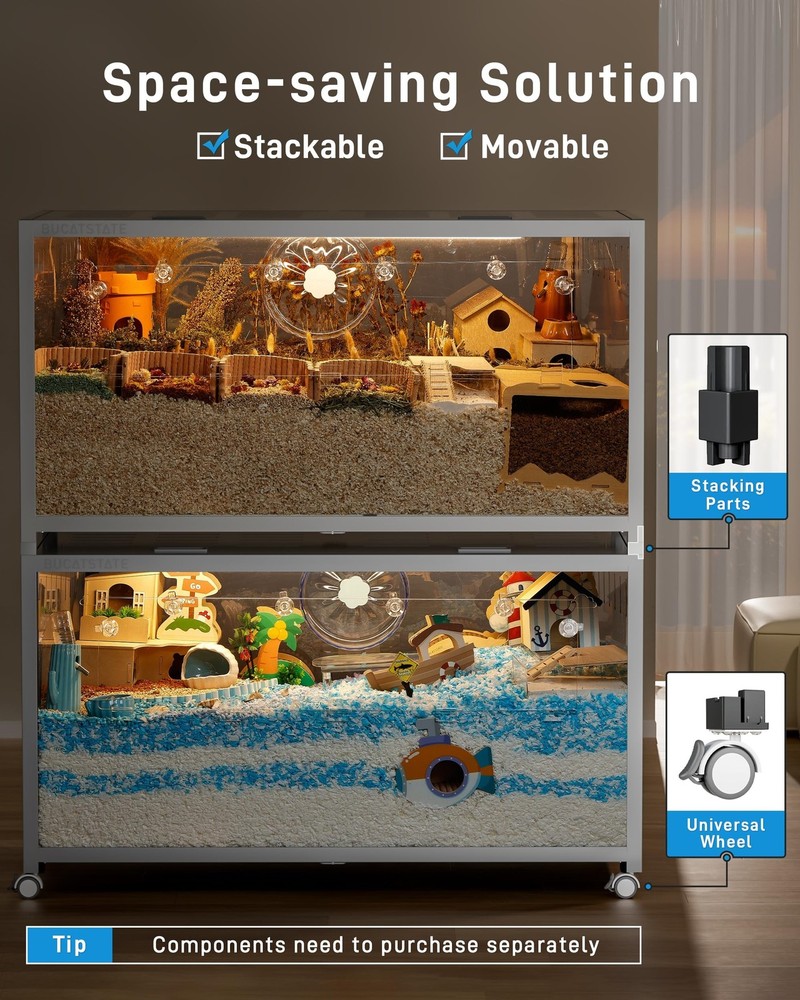 BUCATSTATE Hamster Cage 3.0: Metal Large Rat Cage Stackable with Top Access E...