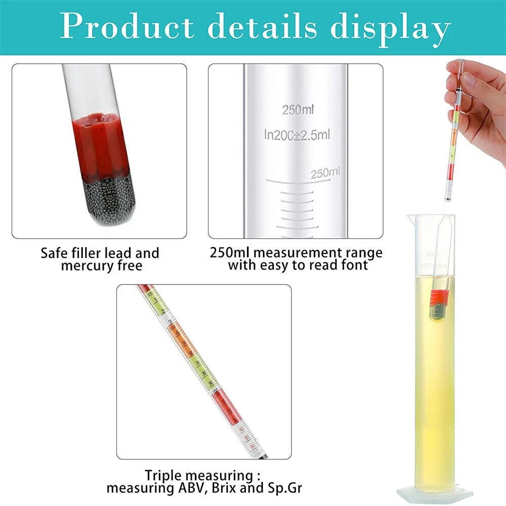 One Set Triple Scale Alcohol Hydrometer and Test Jar for Home Brew Wine