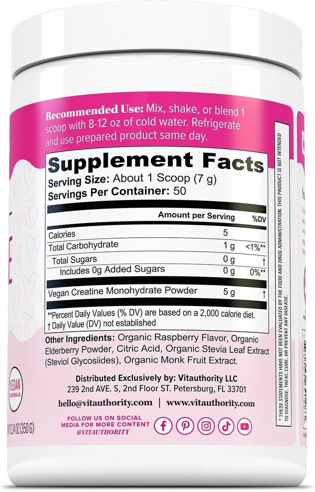 Womens Micronized Creatine Monohydrate Powder 5g Muscle Growth Support Raspberry
