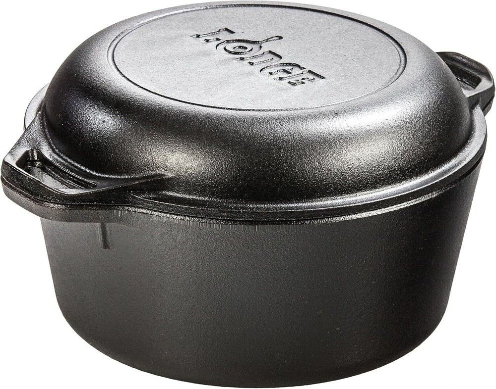Pre-Seasoned Cast Iron Double Dutch Oven with Ring Handle, 5-Quart