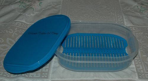 TUPPERWARE FRIDGE STACKABLE STACKABLES DEEP WITH GRID AQUA AZURE BLUE