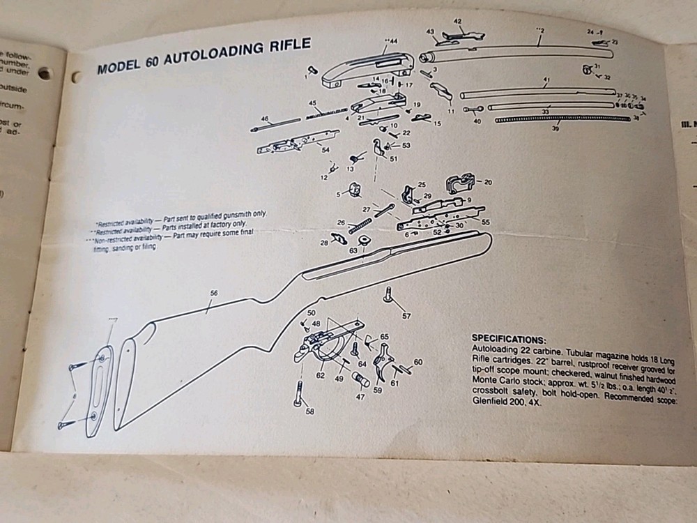 1982 Glenfield Model 60 Autoloader Owners Manual