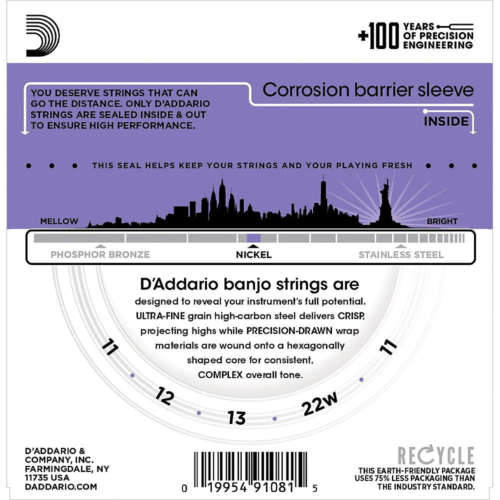 D'Addario EJ57 Nickel Custom Medium 5-String Banjo Strings (11-22)