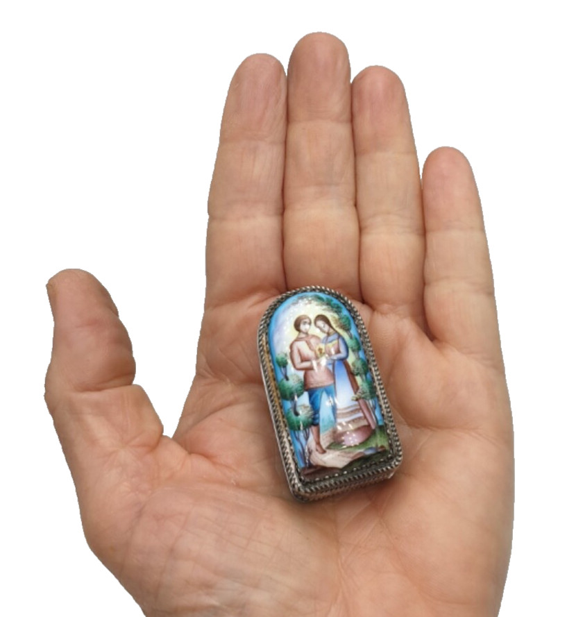 Vintage Mini Pillbox Love In Silver And Enamel