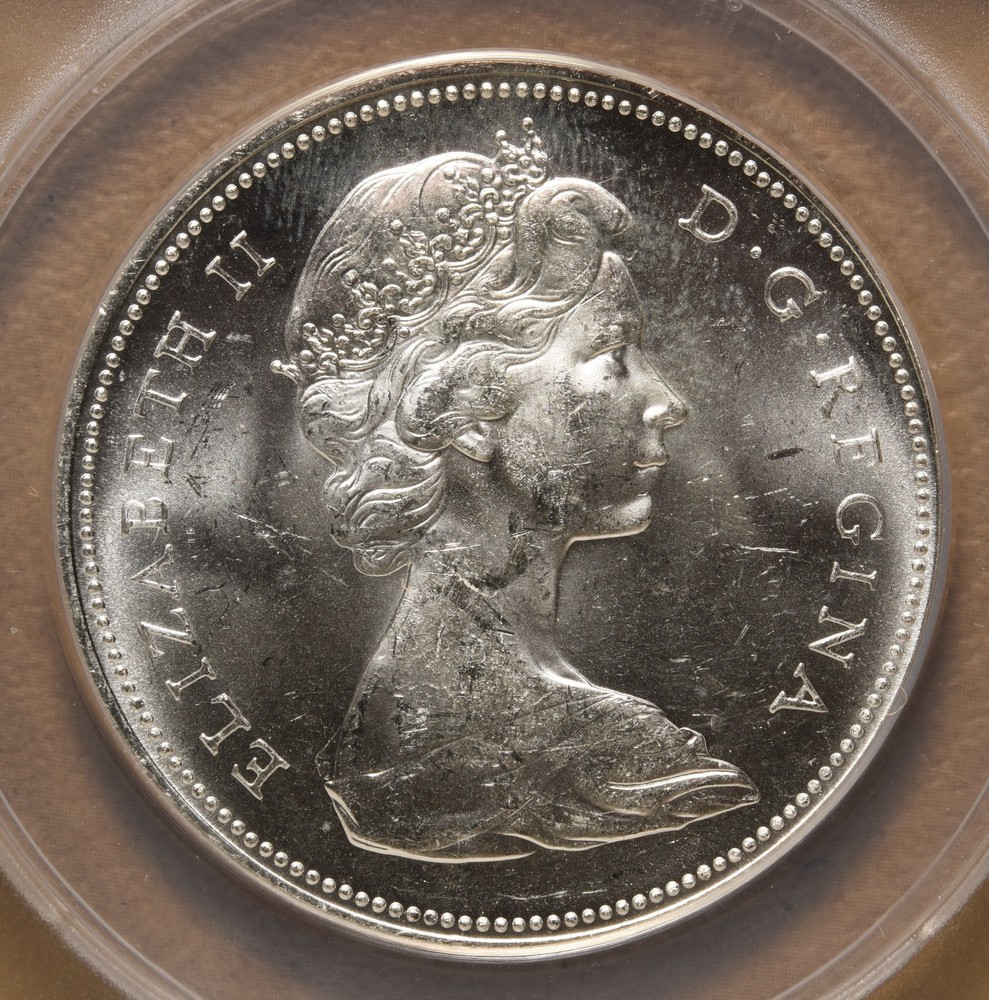 1966 Canada Silver Dollar with Large Beads ANACS MS61