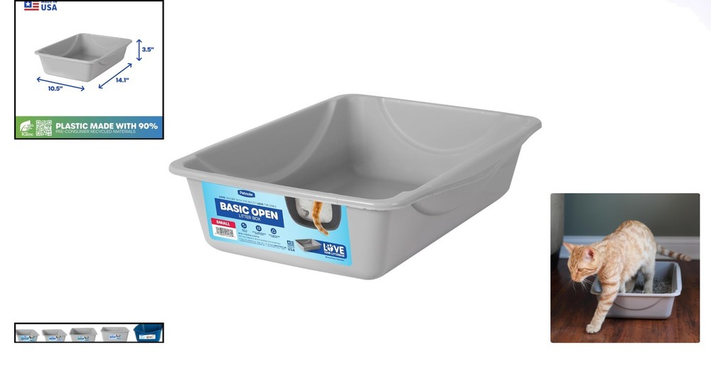 Eco-Friendly Small Cat Litter Box with Wide Base - Blue Mesa & Mouse Gray