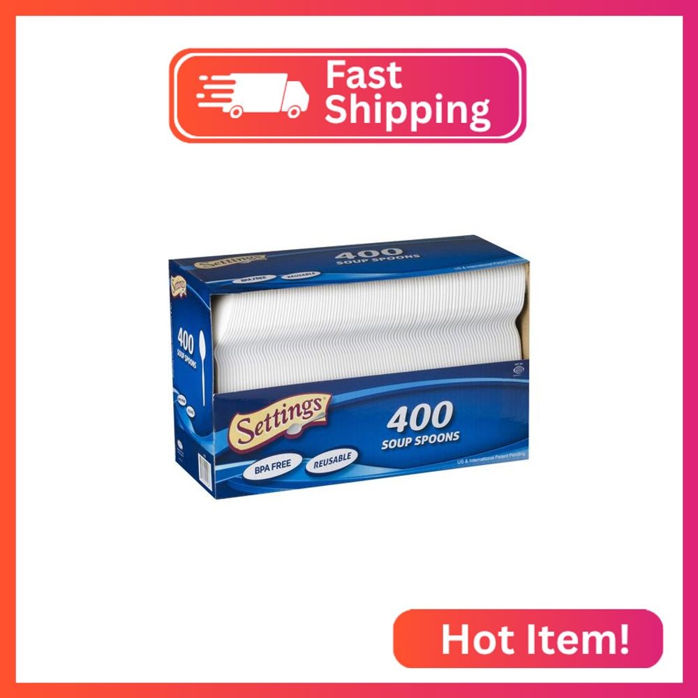 [400 Count] Settings Plastic White Soup Spoons, Practical Disposable Cutlery, Gr