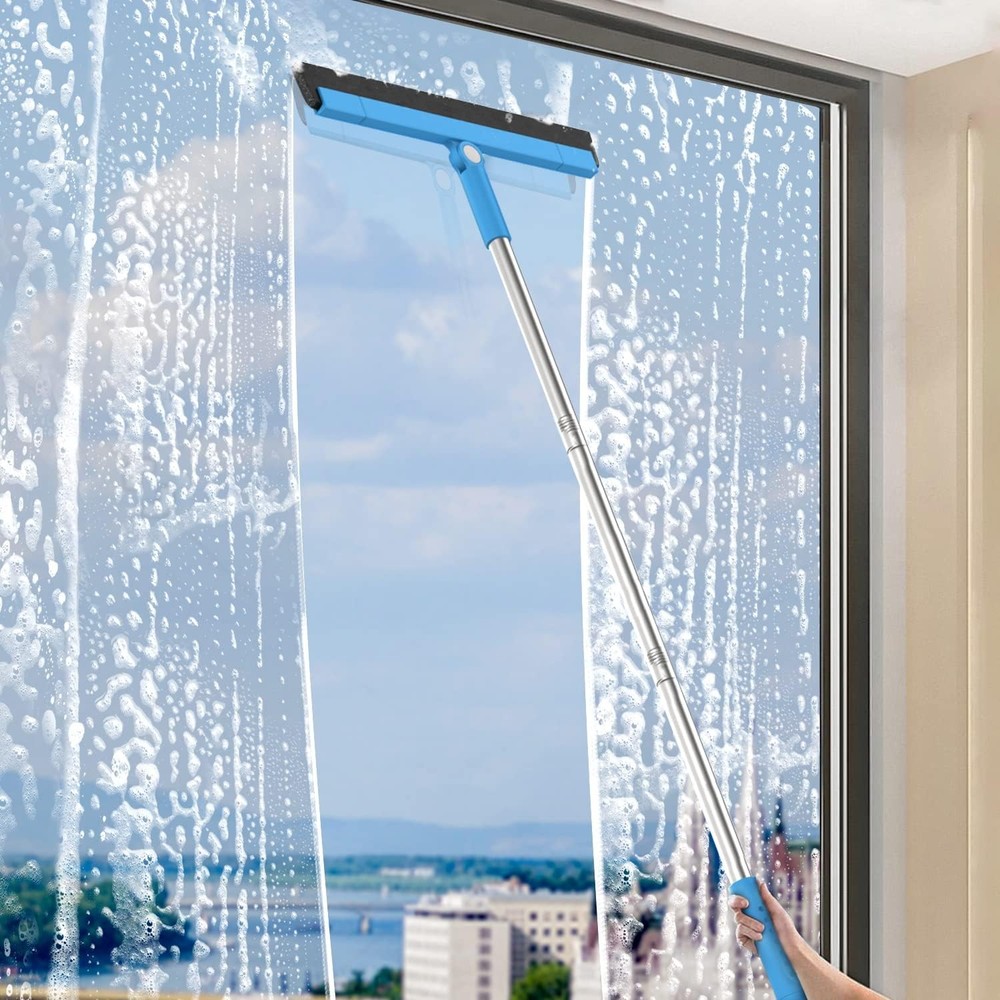 KOLLIEE Floor Squeegee Adjustable 59'' Long Handle Blue Squeegee,