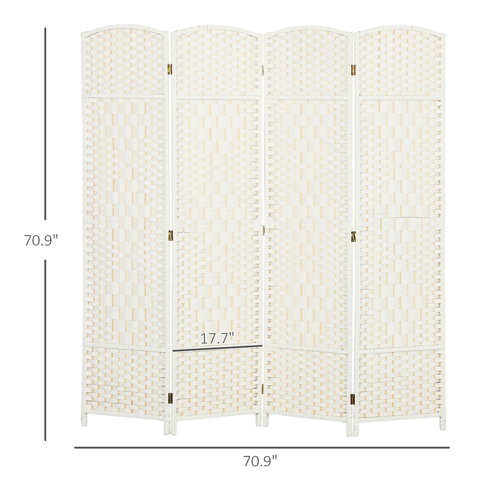 4 Panel Room Divider Hand-Woven Freestanding Partition, White
