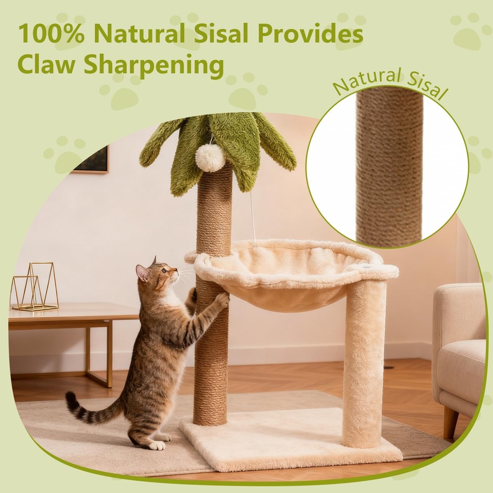Kitten Tree with Plush Perch, Soft Hammock,and Rope Scratching Posts, Stable ...