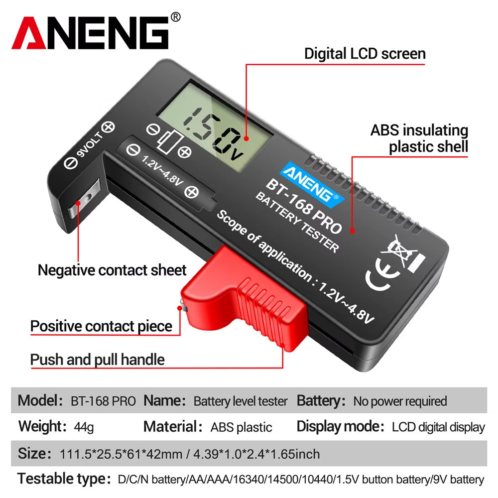 BT-168 PRO Digital Lithium Battery Capacity Tester Checkered Load Analyzer Displ