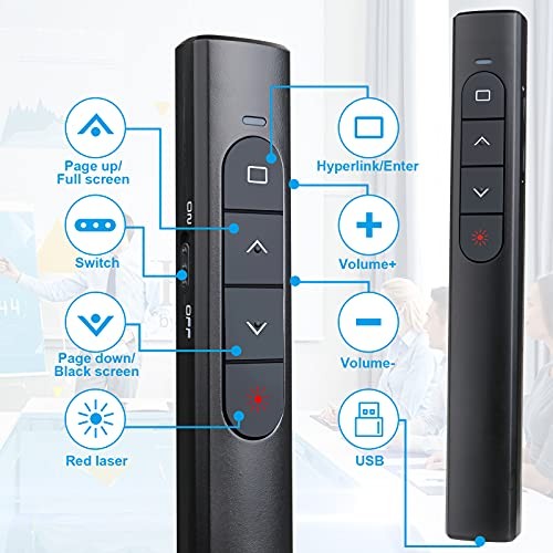 Wireless Presenter Remote, Presentation Clicker with Hyperlink & USB-Black