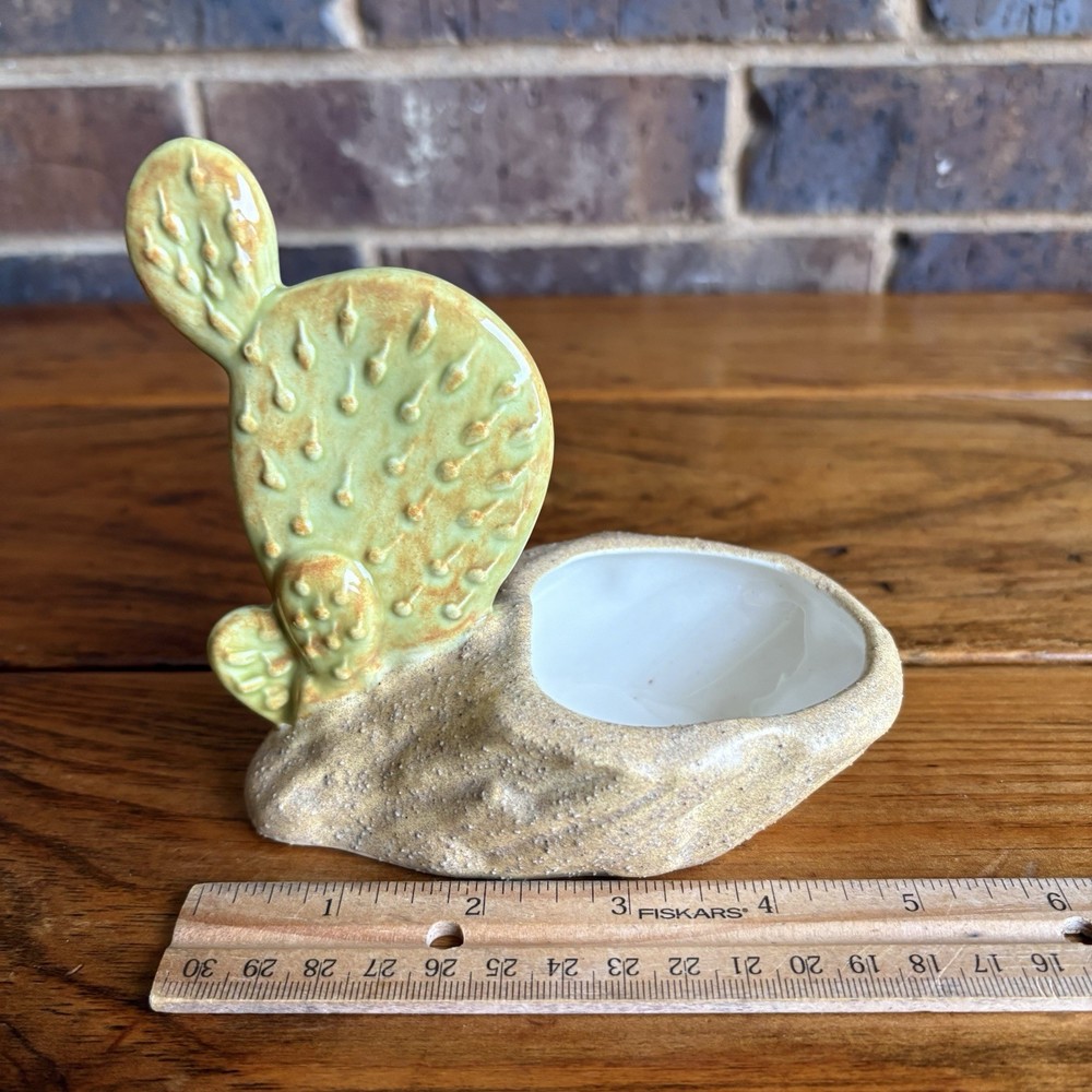 Vintage Glazed Ceramic Prickly Pear Cactus Planter Small Signed Flo