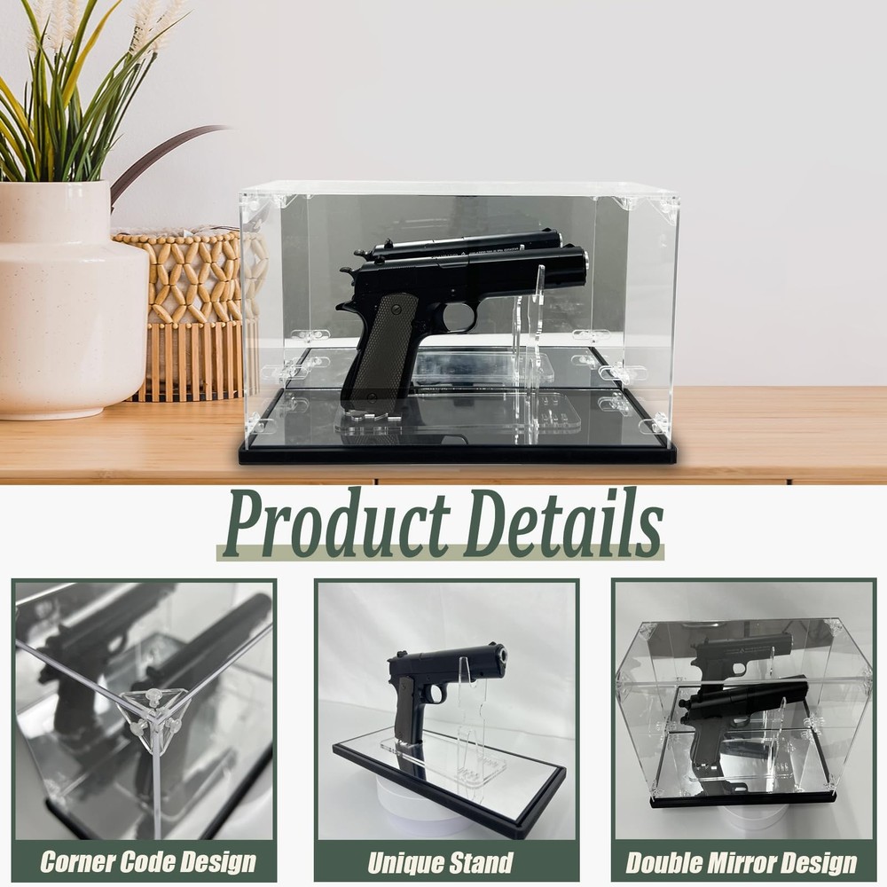 Acrylic Pistol Display Case with Dual Mirror & UV Case, Clear