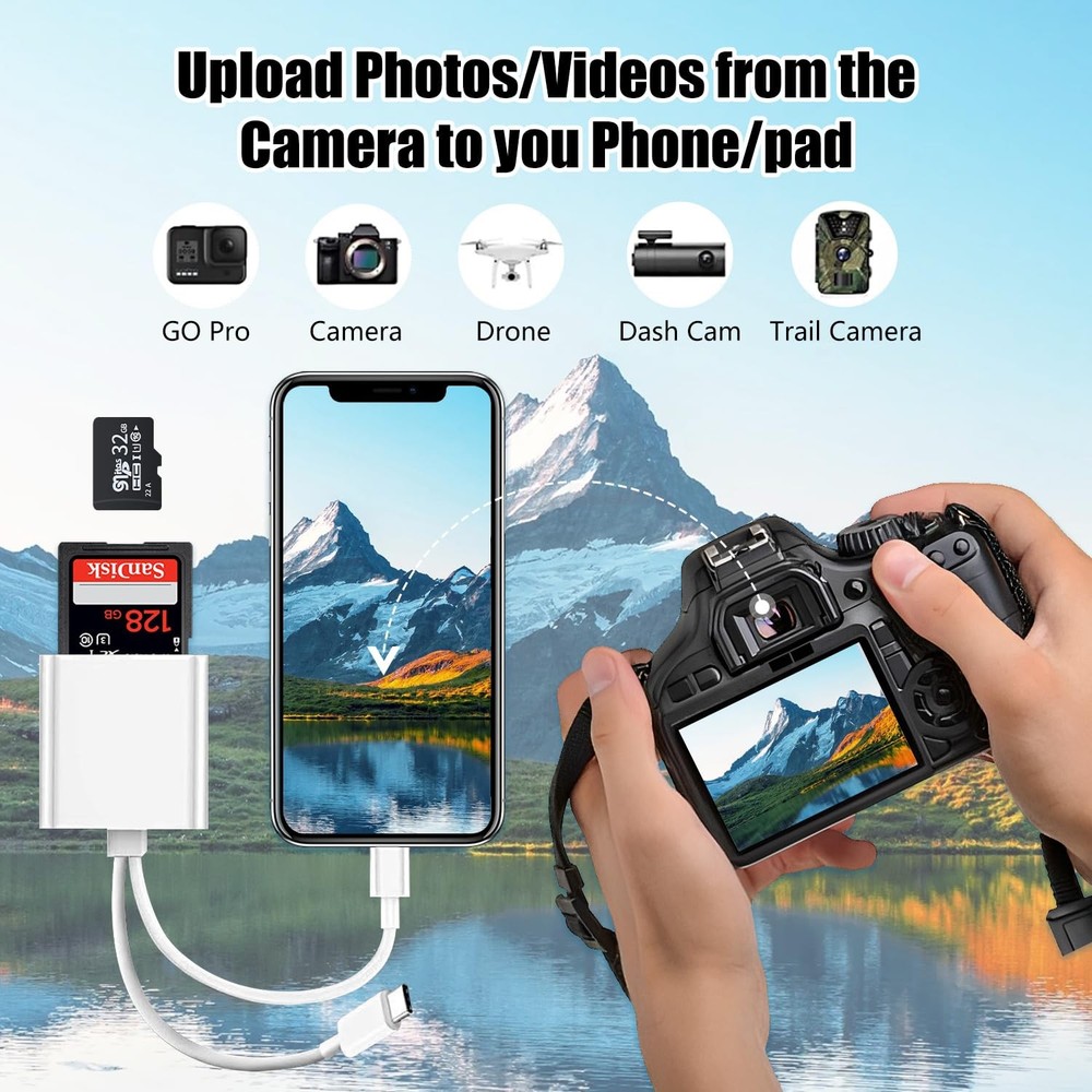 MicroSD Memory SD Card Reader iPhone iPad Dual Port Lightning USB Type C Adapter