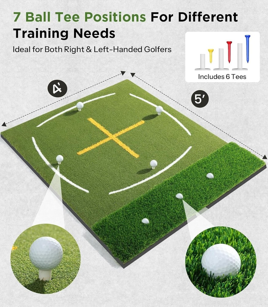 Golf Mat with Dual Turf | Golf Hitting Mat with Standing Guide-Line & Swing Path