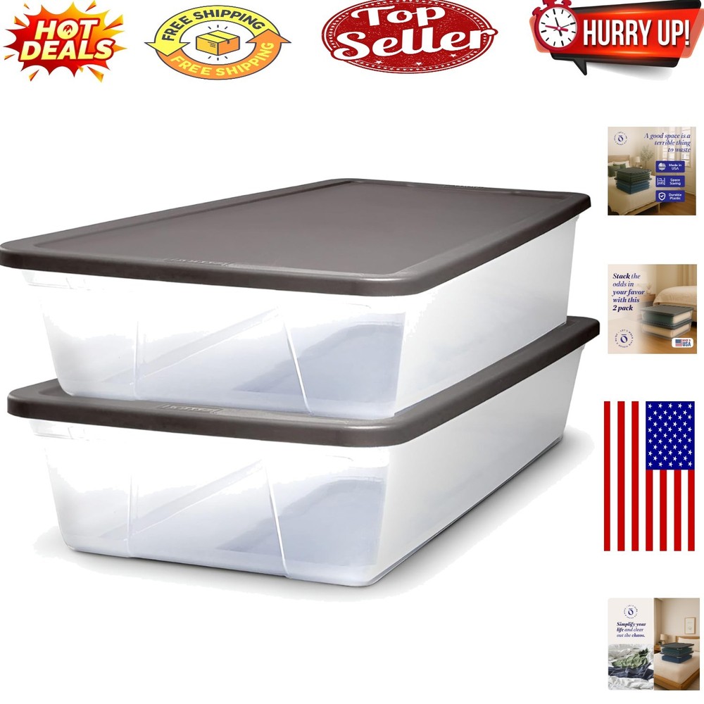 2-Pack 28 Qt Stackable Storage Bins with Lids – Clear Plastic Organizer for H...