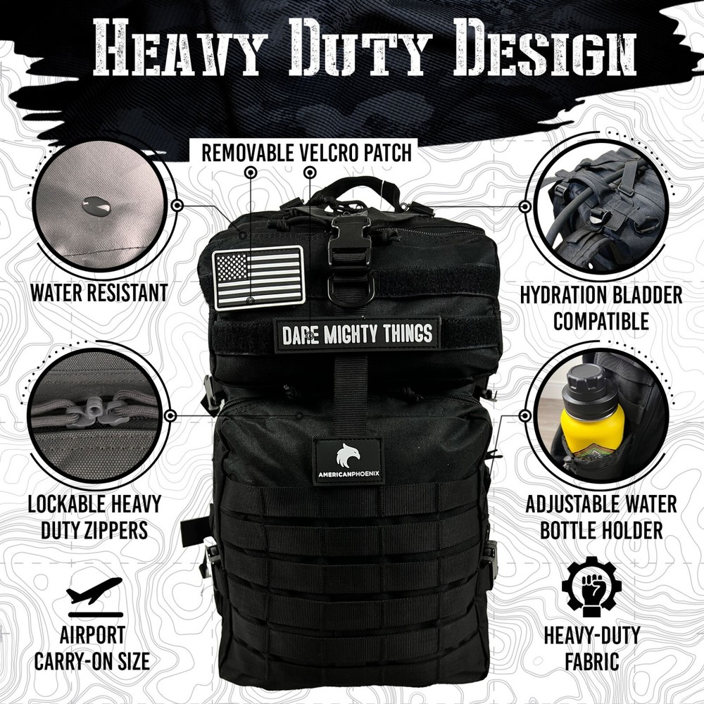 AMERICANPHOENIX 45L Heavy Duty Tactical Backpack | Work & Military Backpack