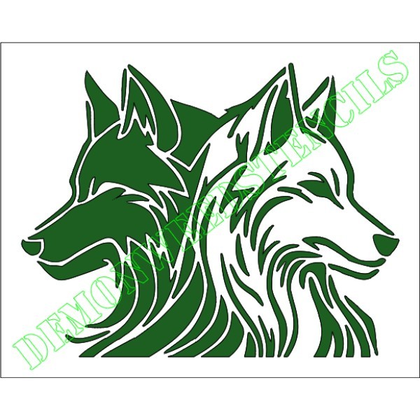 5"x6" Clear Plastic Stencil - Wolf Couple (MB200) (.007")