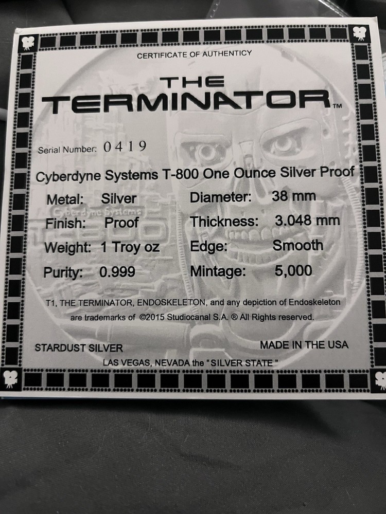 Terminator T-800 1oz Silver Coin