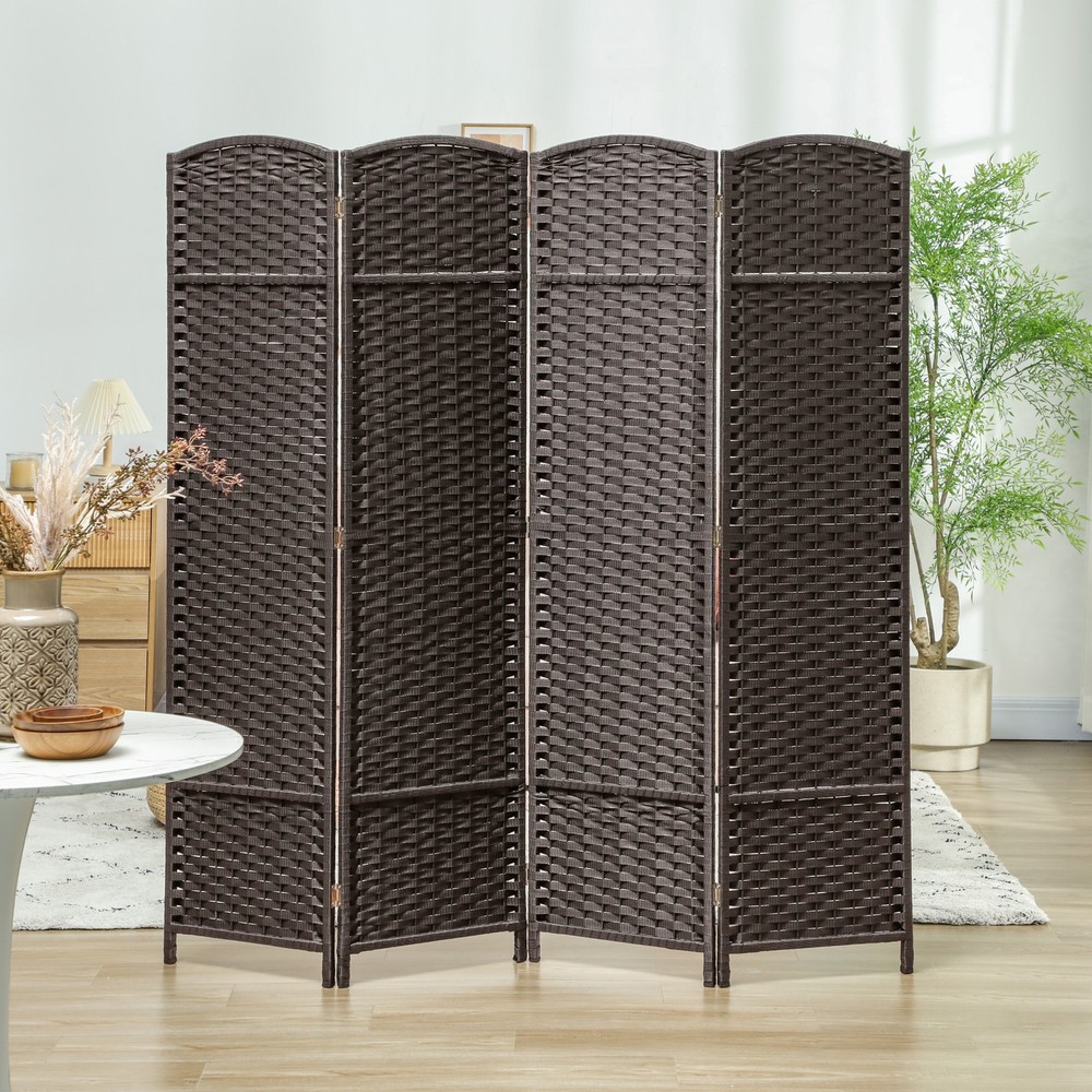 4 Panel Room Divider Freestanding Folding Privacy Screen Brown