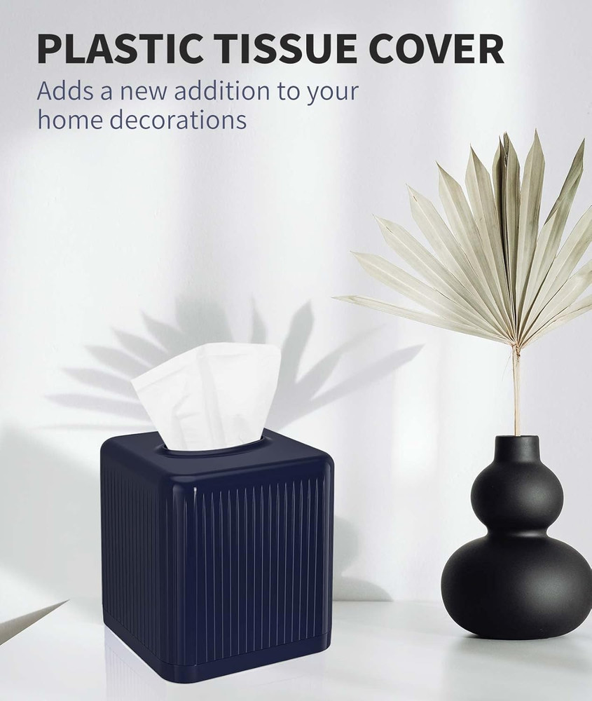 Tissue Box Cover with Base, Square Plastic Tissue Box Holder Decorative Tissue B