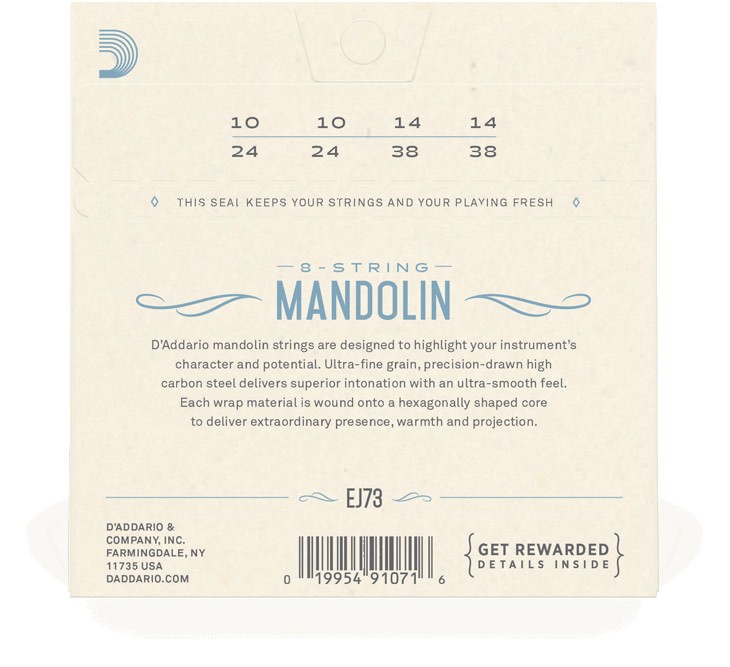 D'Addario EJ73 Mandolin Strings, Phosphor Bronze, Light, 10-38