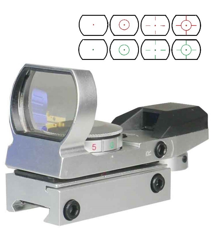 New Reflex Red and Green Adjustable Dot Sight Anodized Silver Finish