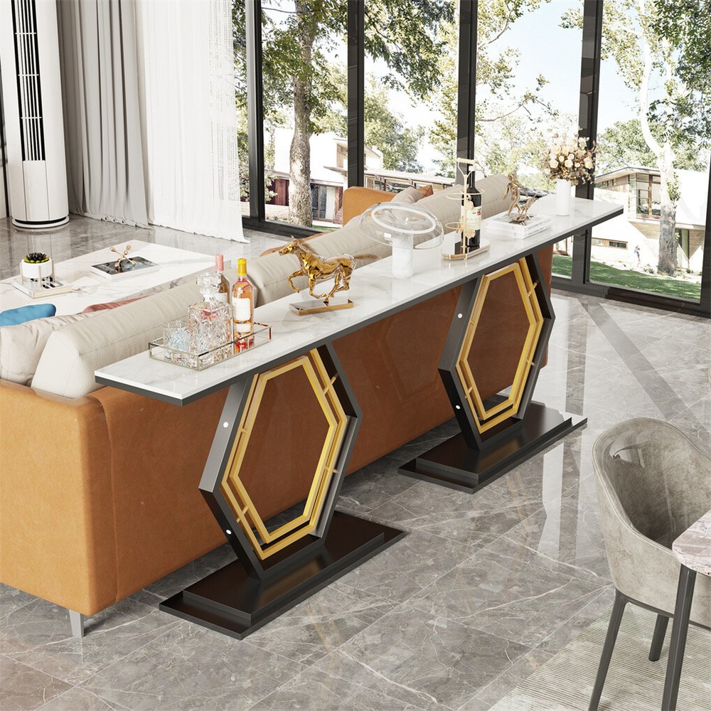 Modern Glossy Sintered Stone Console Entryway Table Sofa Side Table White/Green