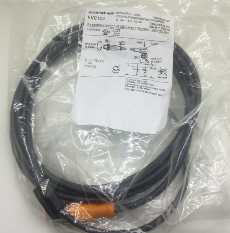 IFM EVC104 Cable M12 Connector 3m New #