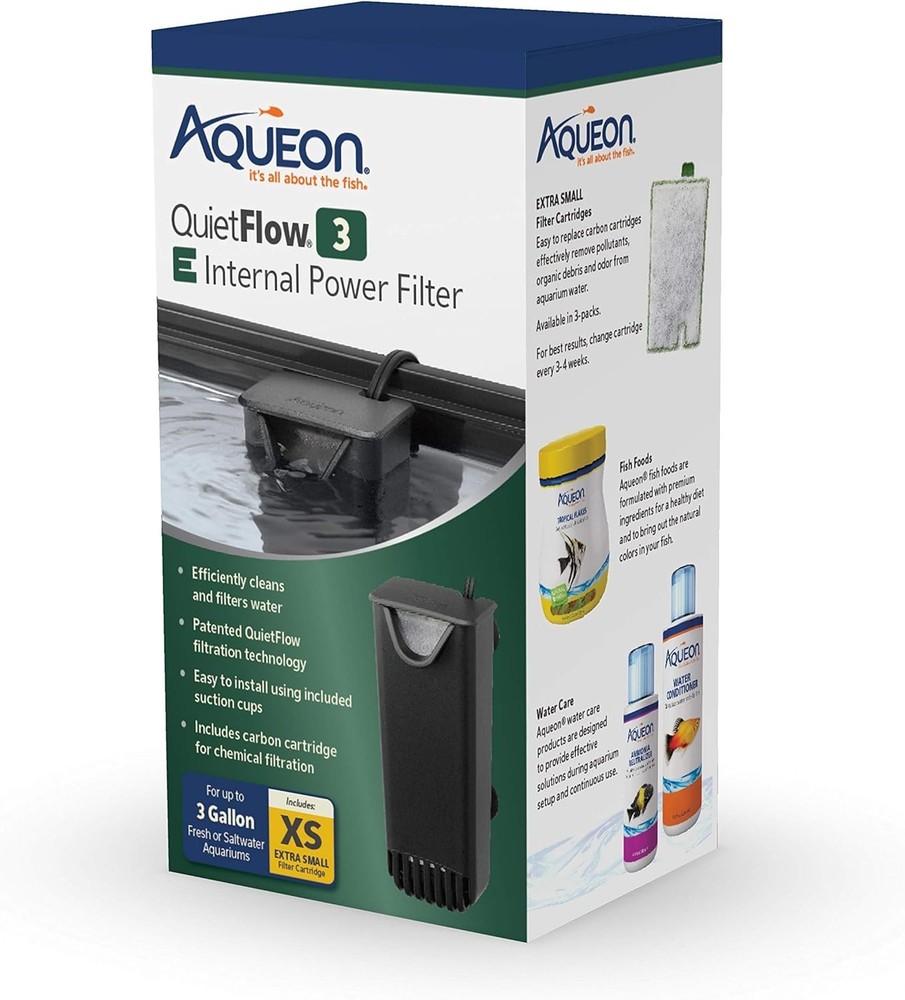 Aqueon QuietFlow E Internal Power Filter - Efficient 3 Gallon Aquarium Solution