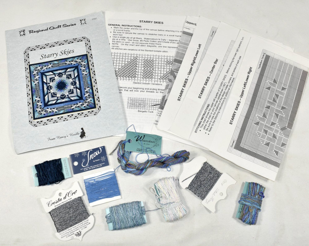 Nancy's Needle AS-IS Starry Skies Counted Needlepoint Pattern & PARTIAL Thread