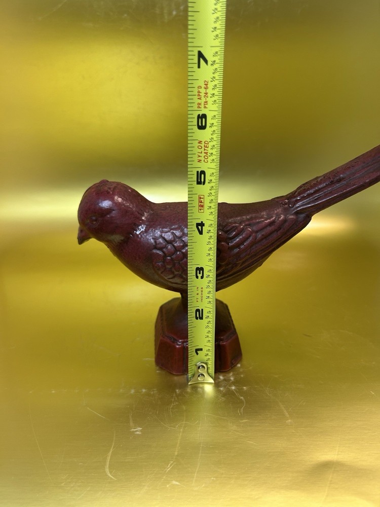 Vintage Cast Iron Bird Figurines Painted Red.