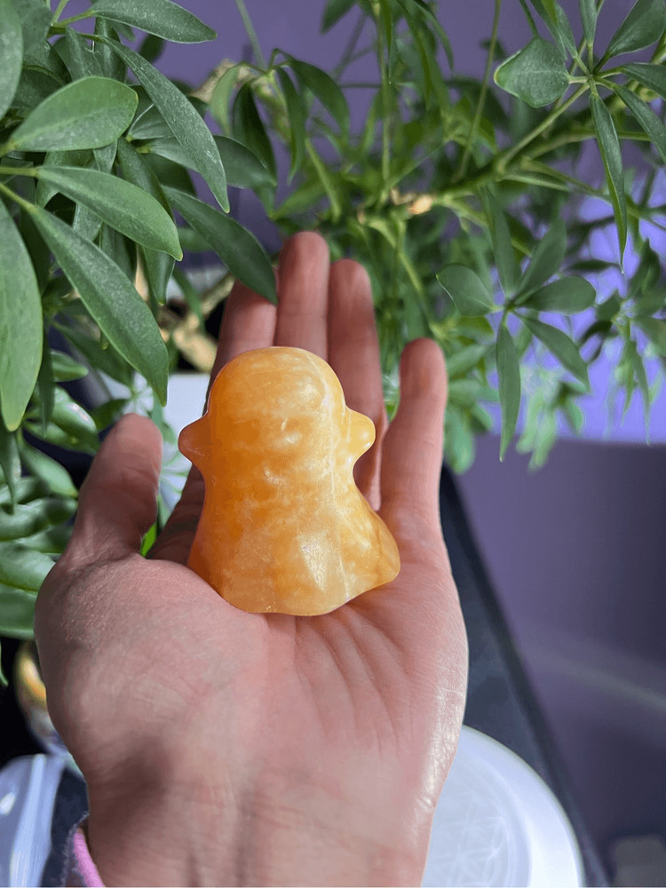 Yellow Calcite Crystal Ghost Carving