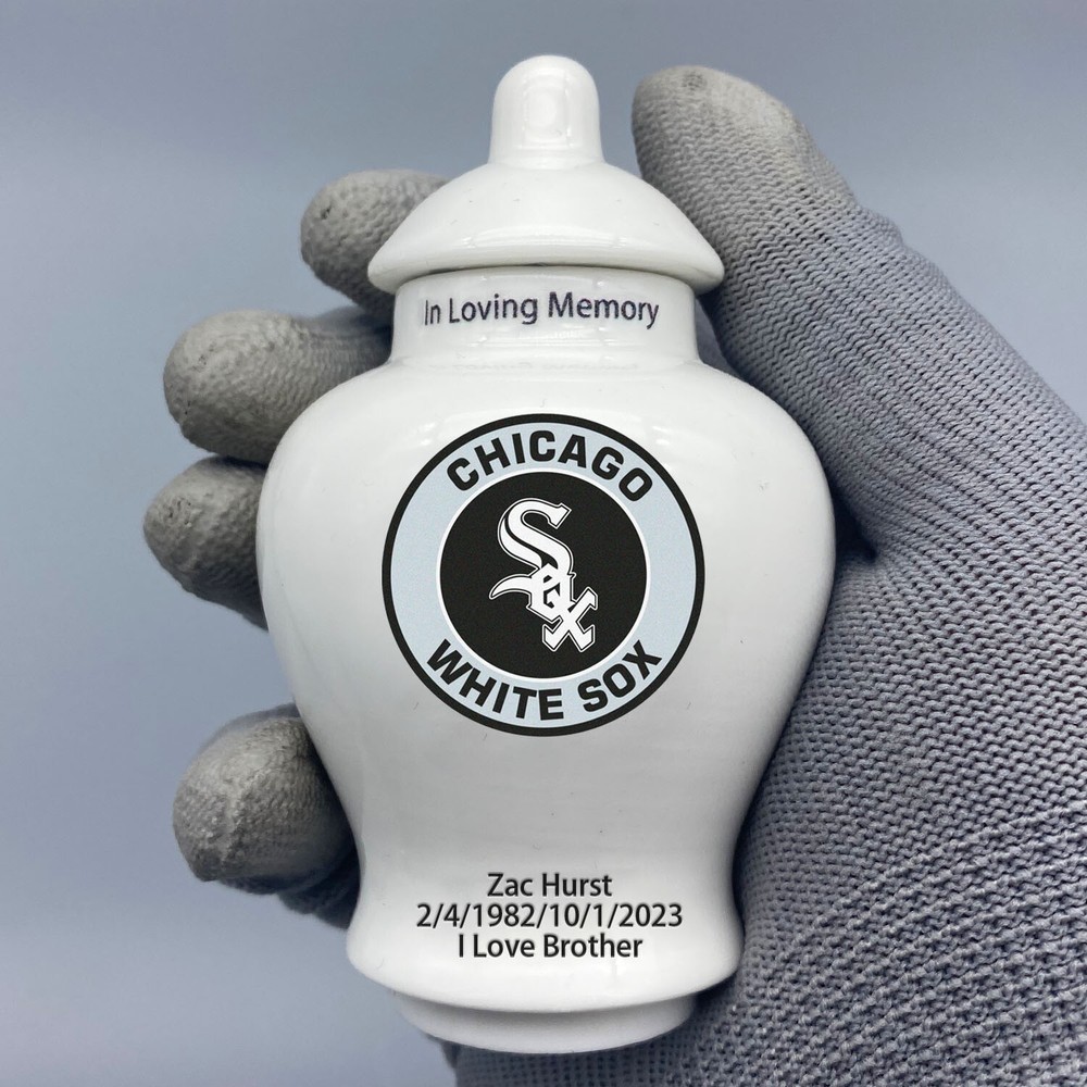Ceramic Baseball Urn – Chicago White Sox Theme, Custom Text